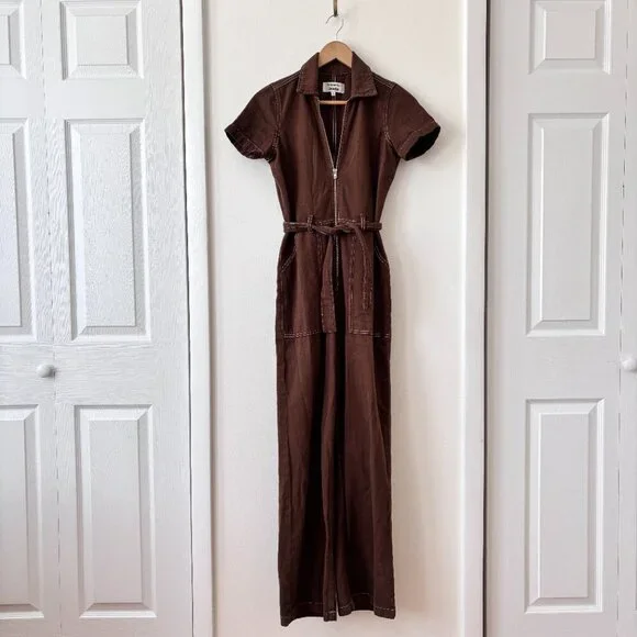 Reformation Jeans Cassidy Chocolate Brown Denim Jumpsuit - Picture 6 of 12